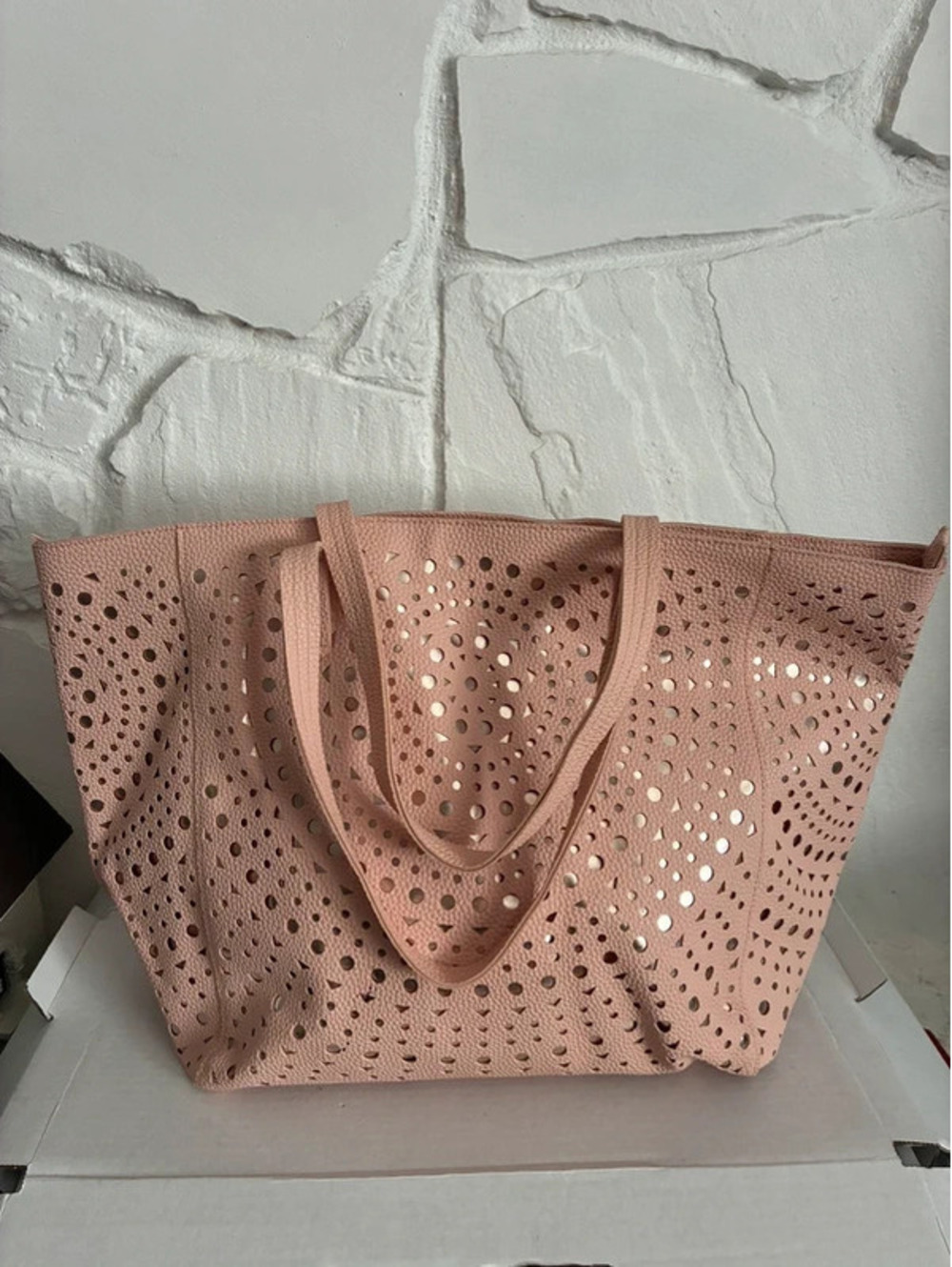 Pink Laser Cut Faux Leather Tote Bag